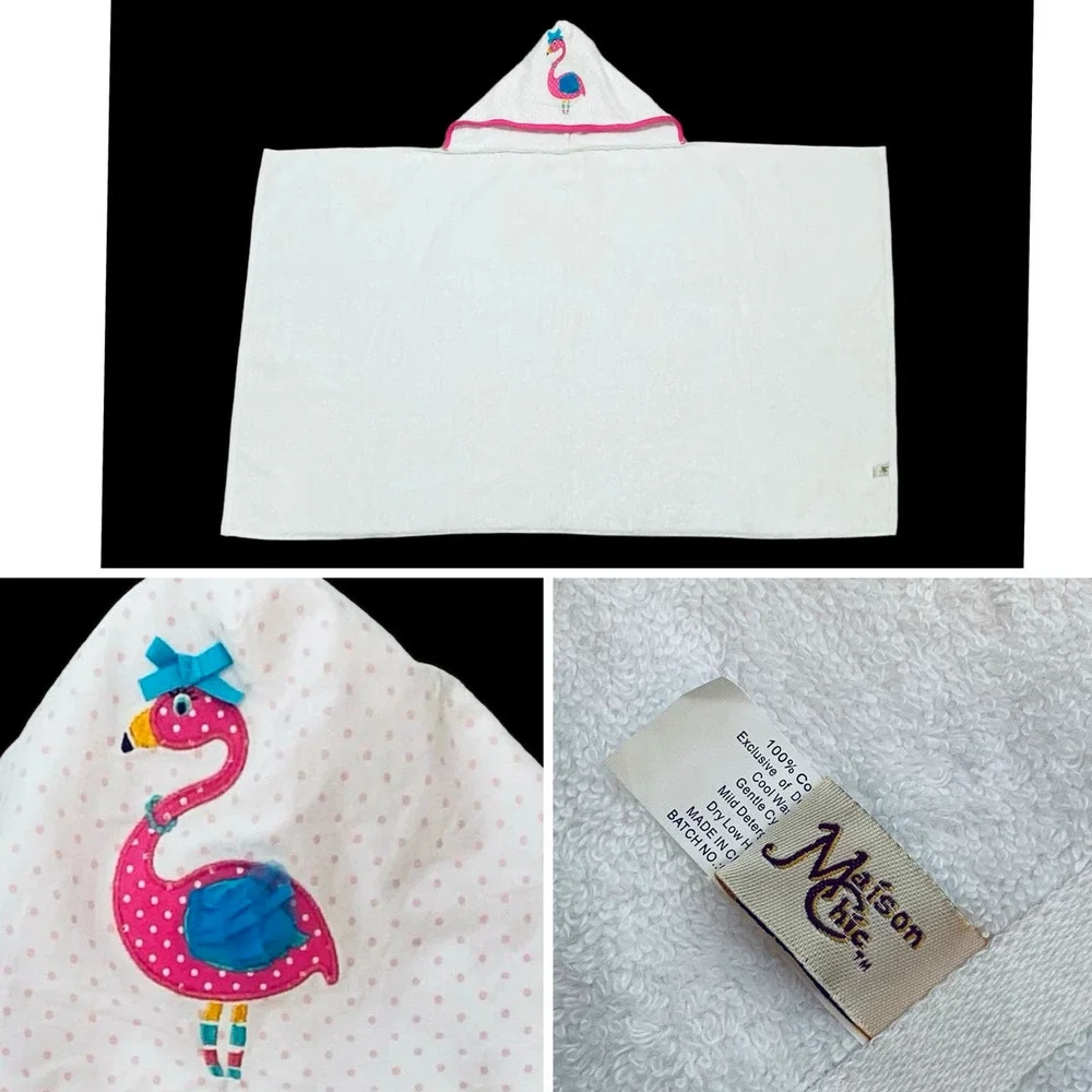 Maison Chic Pink Flamingo Kids Hooded Cotton Towel Beach Bath Pool 28x52 Large